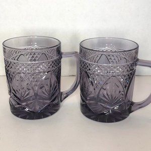 VTG Crystal D'Argues Durand Amethyst Purple Pressed Glass Mugs Set of 2